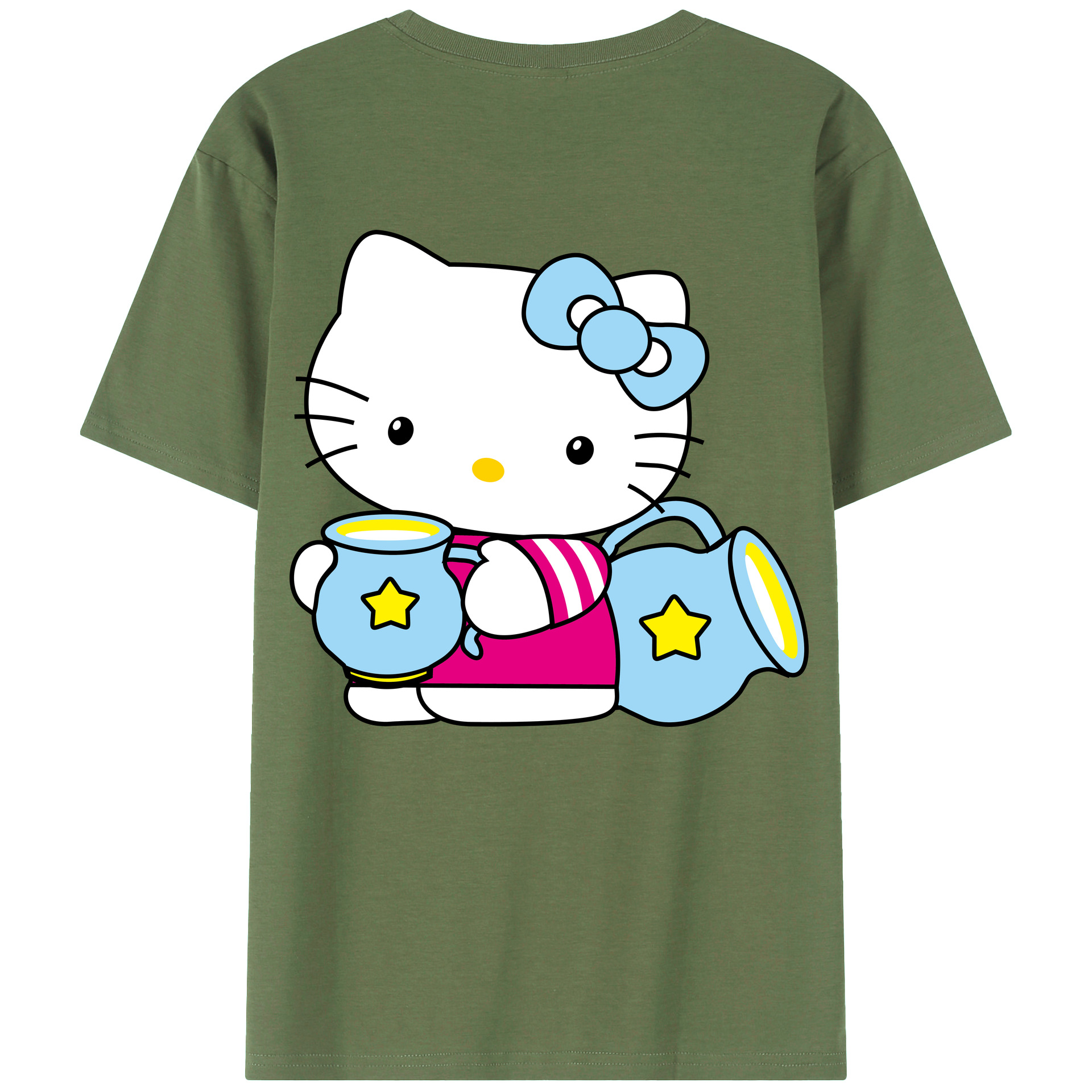 （画像用） Hello Kitty ハローキティ 綿100％ メンズ半袖Tシャツ（バックプリント） 通気性